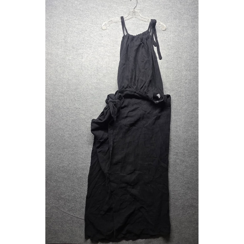 CSAI Made in Greece Black Linen Cotton Maxi Dress S/M Spaghetti Strap Boho